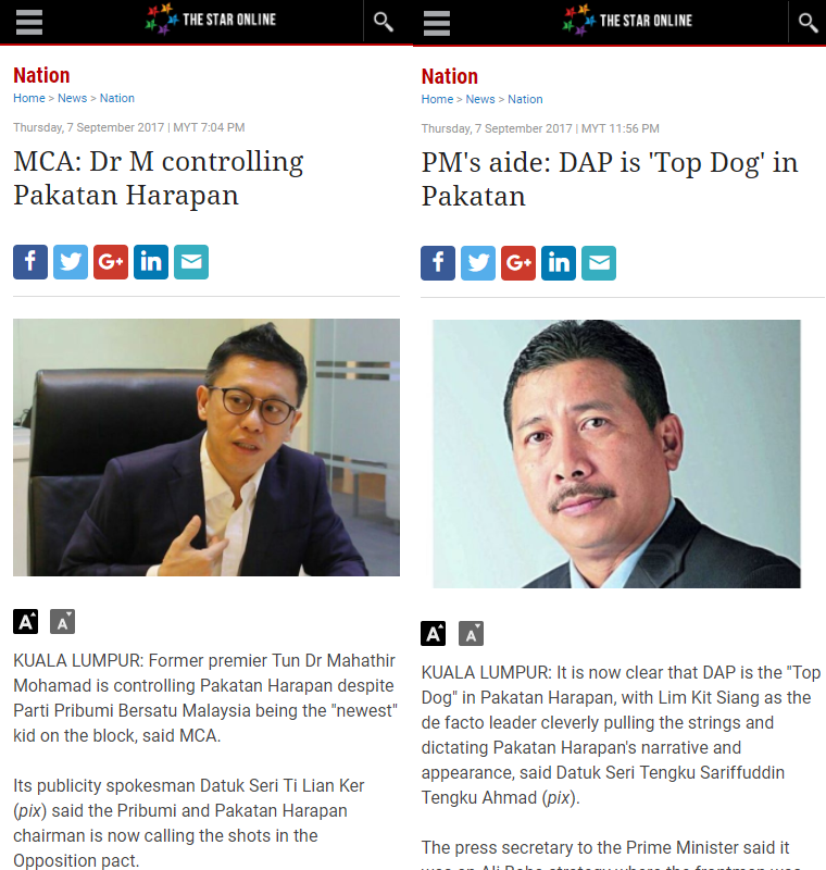 Which Is Which Mca S Star Online S Two Reports Yesterday Pm S Aide Dap Is Top Dog In Pakatan And Mca Dr M Controlling Pakatan Harapan Lim Kit Siang